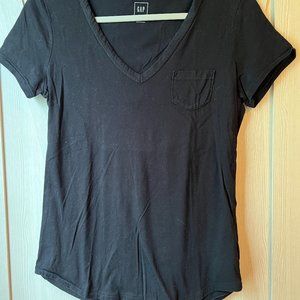 GAP, Small, Black, V-Neck, Decorative Pocket, 100% Cotton